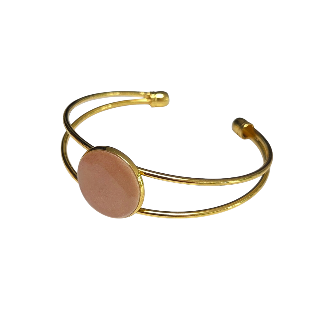 Gouden dubbele cuff bangle armband met goudbruine clay