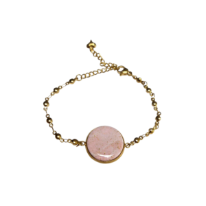 Gouden schakelarmband met ronde roze clay