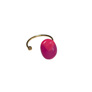 Verstelbare gouden ring met ronde tweekleurige fuchsia clay