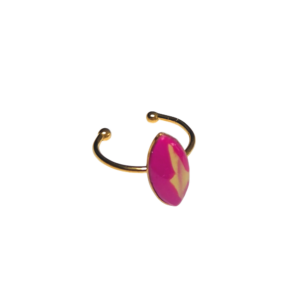 Verstelbare gouden ring met marquise fuchsia en gele clay