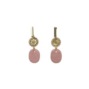 Gouden oorbellen ovaal roze clay