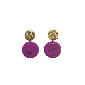 Gouden oorbellen ronde paarse clay