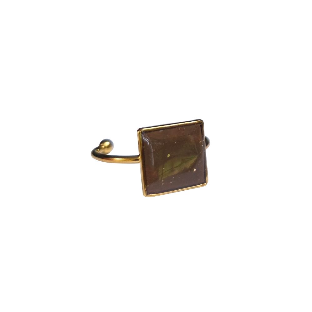 Verstelbare gouden ring vierkante bruine clay