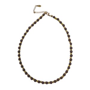 Gouden ketting donkerbruine acryl kraaltjes 6 mm