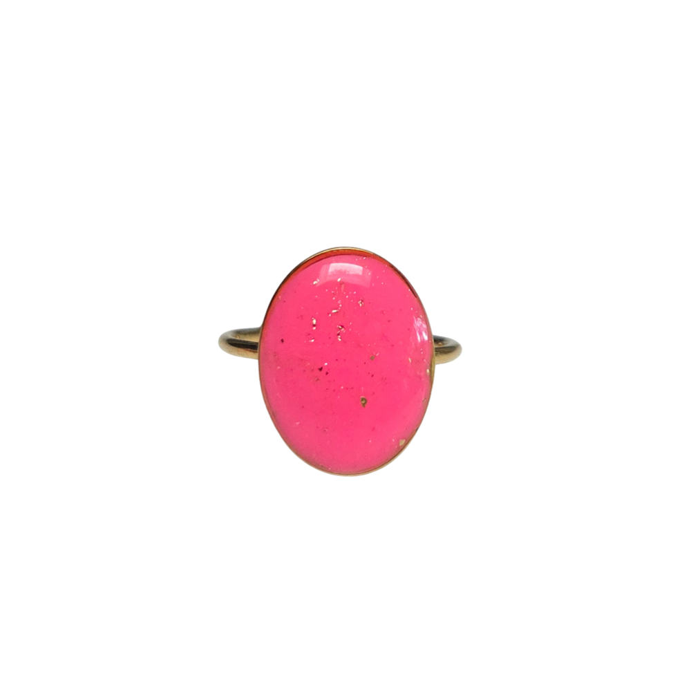 Verstelbare gouden ring met ovale fuchsia clay - Afbeelding 2