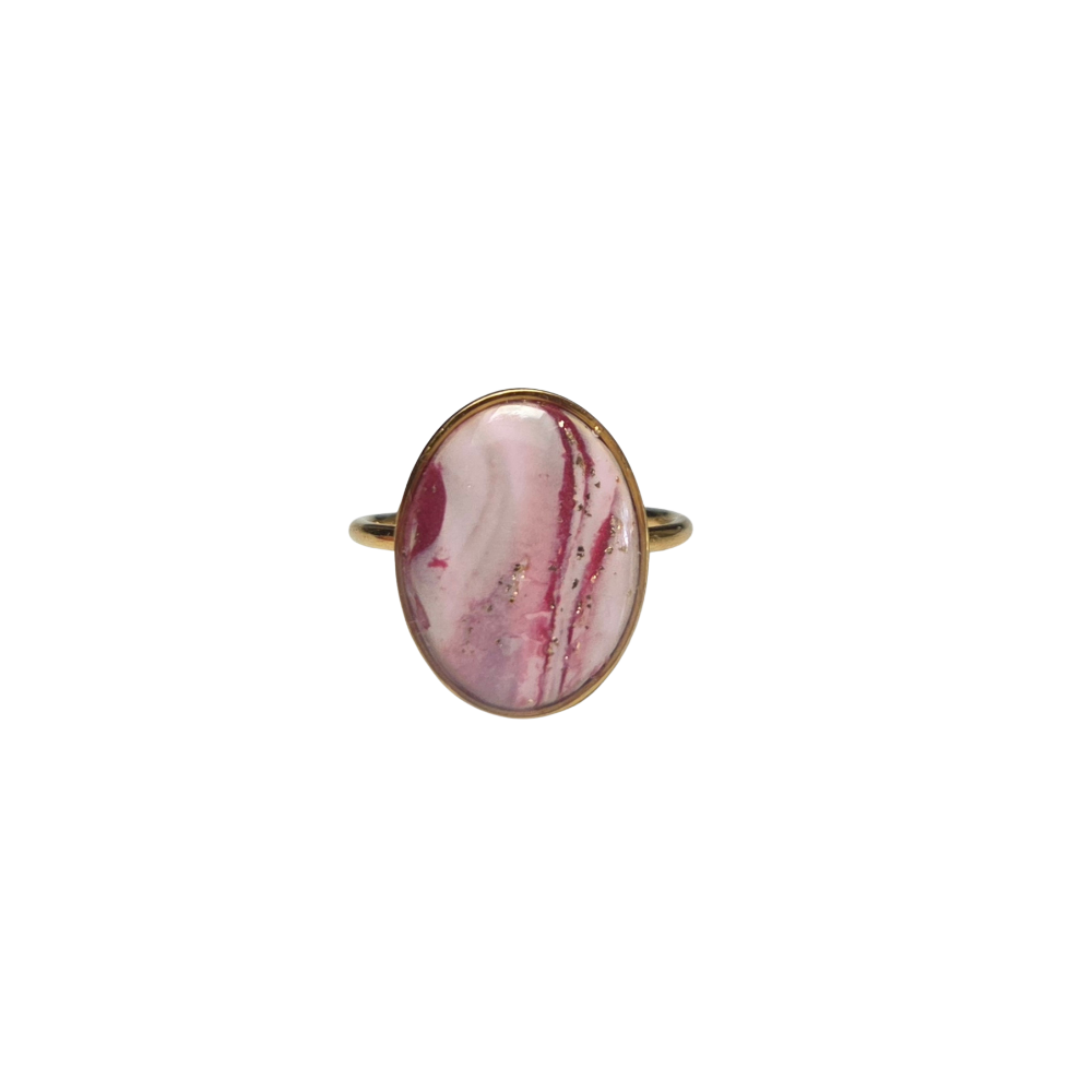 Verstelbare gouden ring met ovale gemarmerde bordeaux clay - Afbeelding 2
