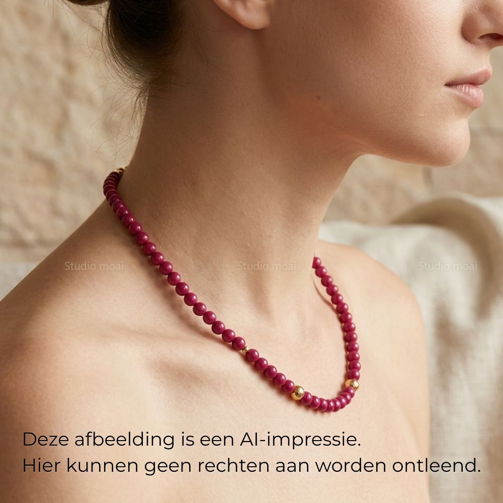 Gouden ketting bordeaux kraaltjes 6 mm - Afbeelding 2