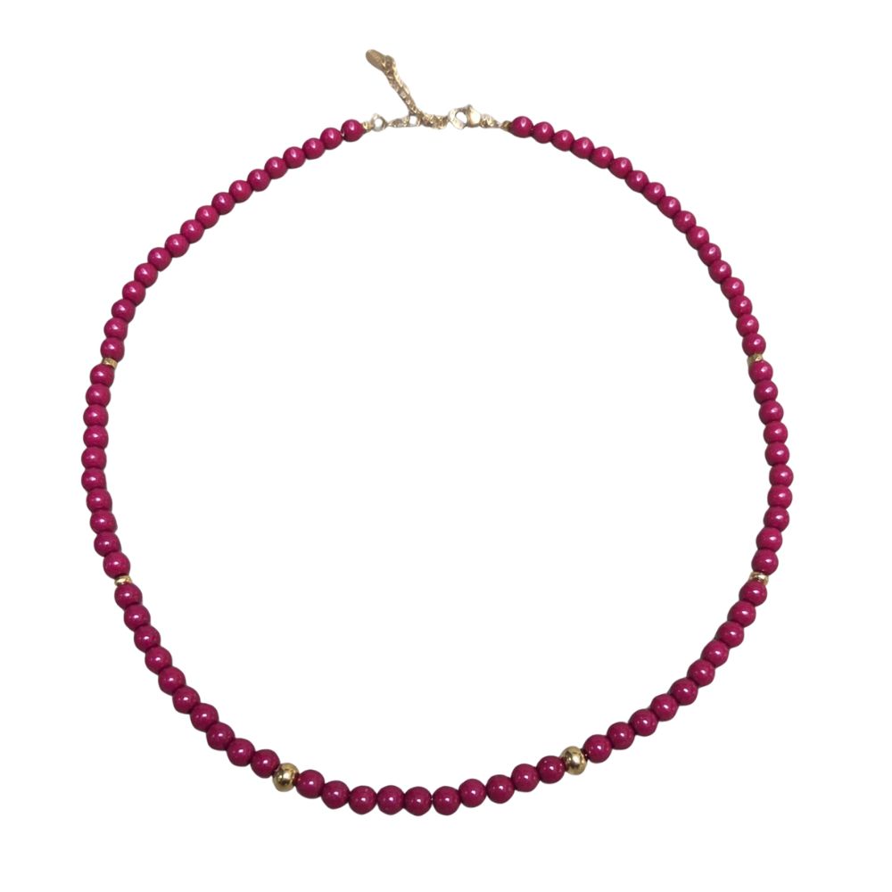 Gouden ketting bordeaux kraaltjes 6 mm